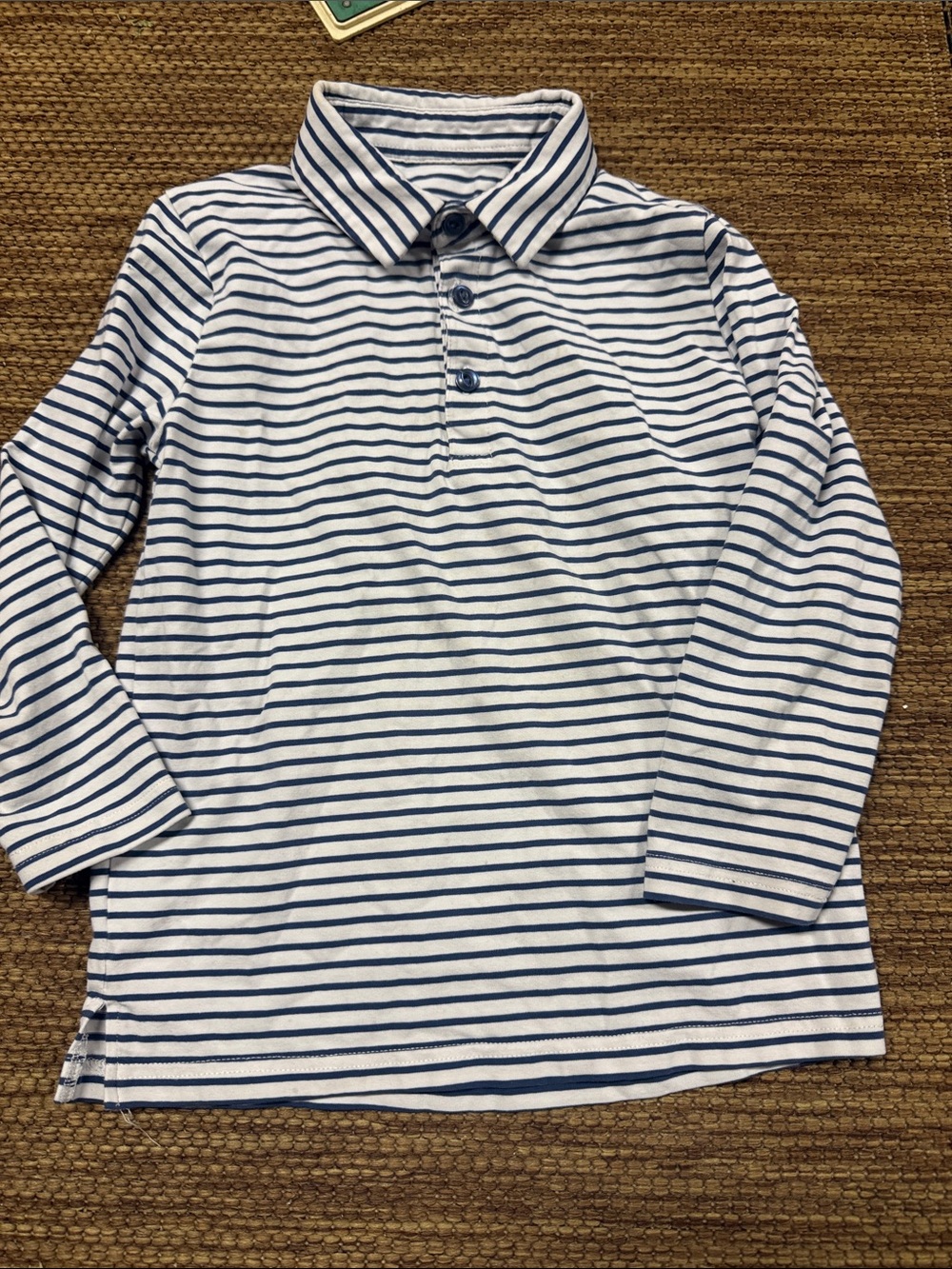 Striped Long-Sleeve Polo for Kids - Navy & White